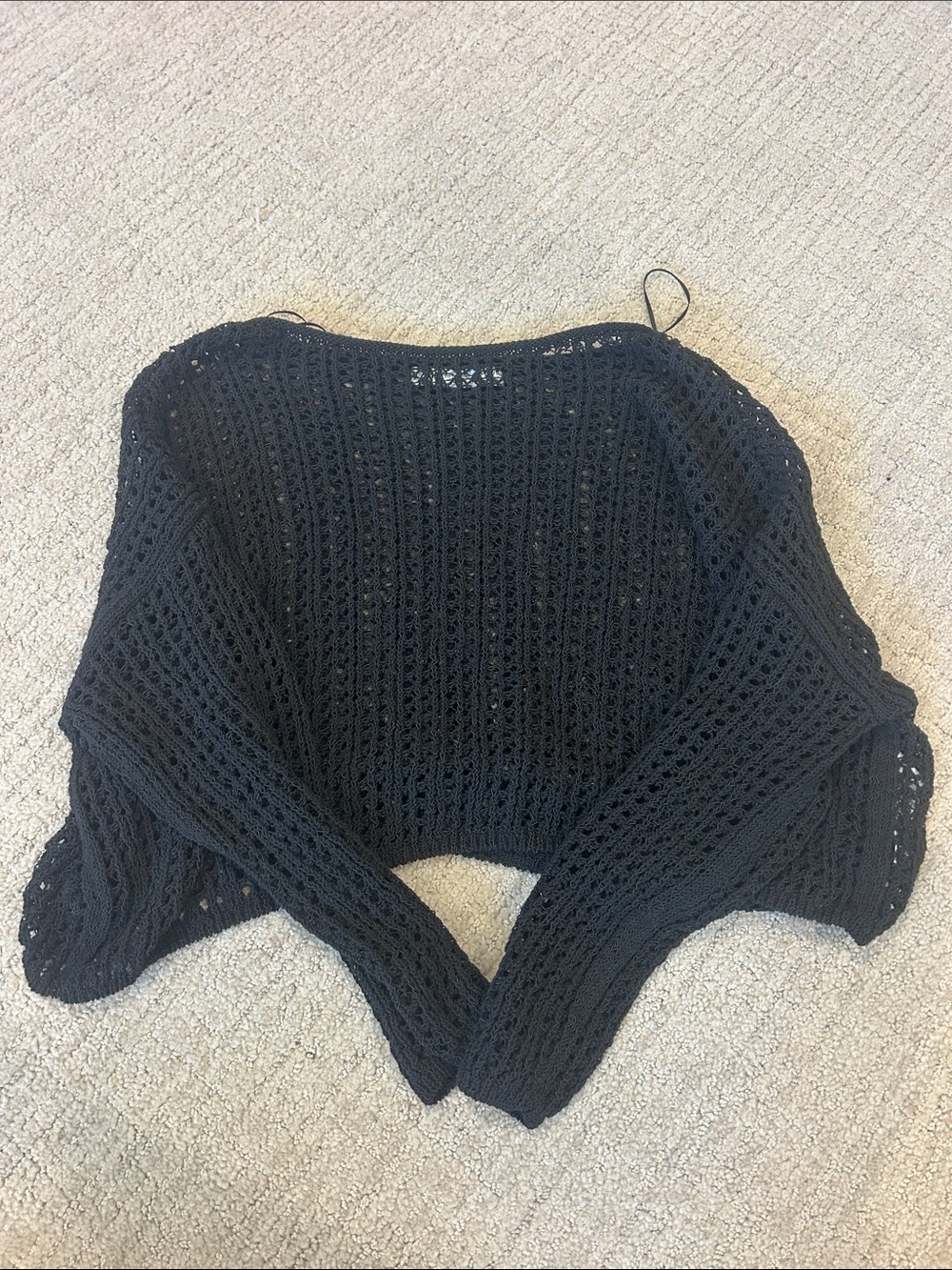 Zara Black Open-Knit Cropped Cover Up- Women